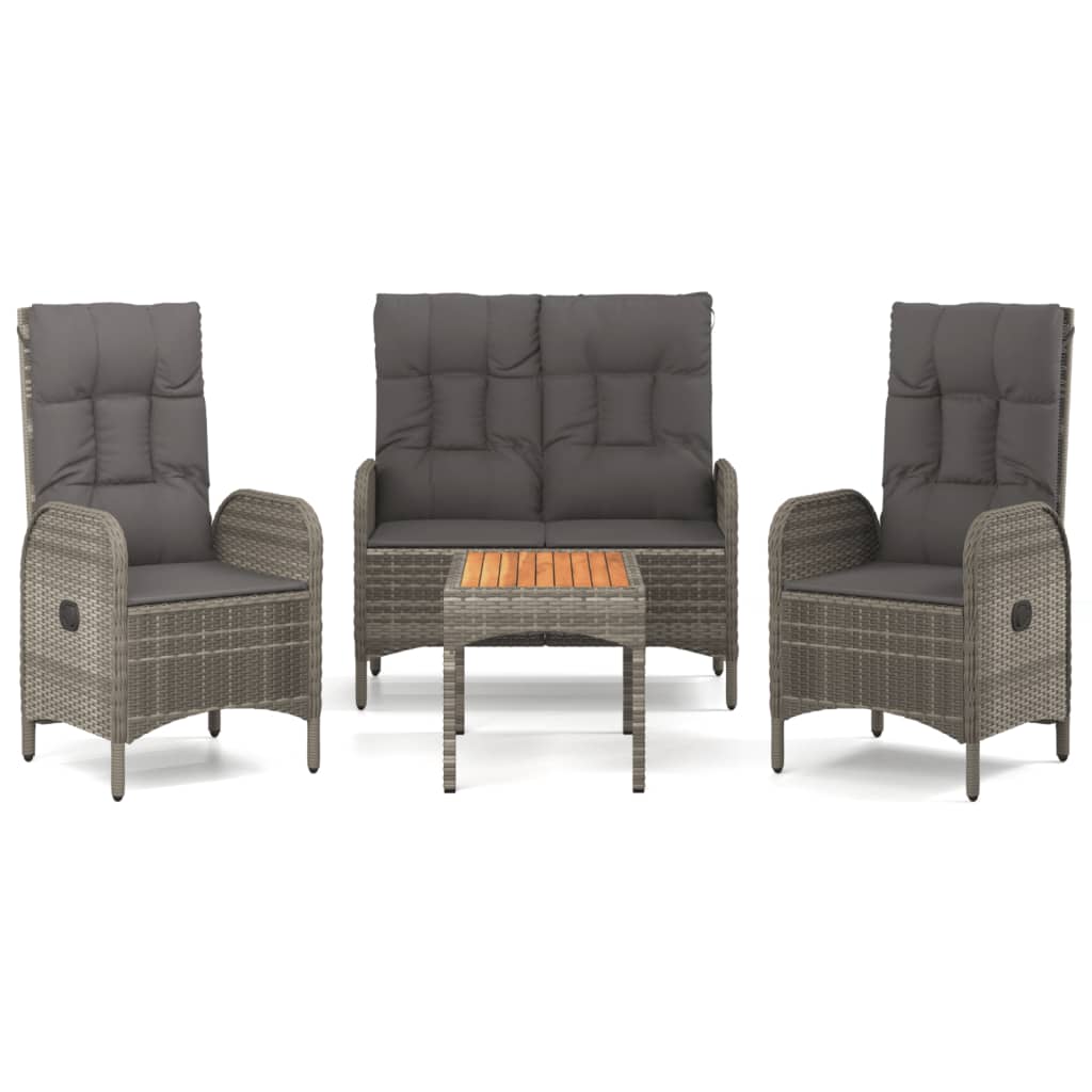 4-tlg. Garten-Essgruppe mit Kissen Grau Poly Rattan