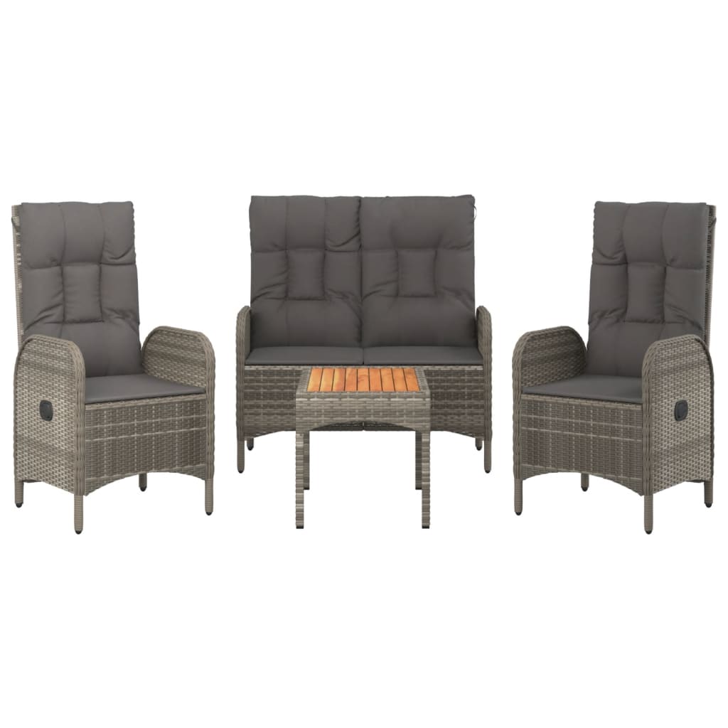 4-tlg. Garten-Essgruppe mit Kissen Grau Poly Rattan