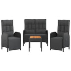 4-tlg. Garten-Essgruppe mit Kissen Schwarz Poly Rattan