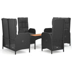 5-tlg. Garten-Essgruppe mit Kissen Schwarz Poly Rattan