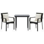 3-tlg. Garten-Essgruppe mit Kissen Schwarz Poly Rattan