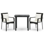 3-tlg. Garten-Essgruppe mit Kissen Schwarz Poly Rattan