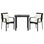3-tlg. Garten-Essgruppe mit Kissen Schwarz Poly Rattan
