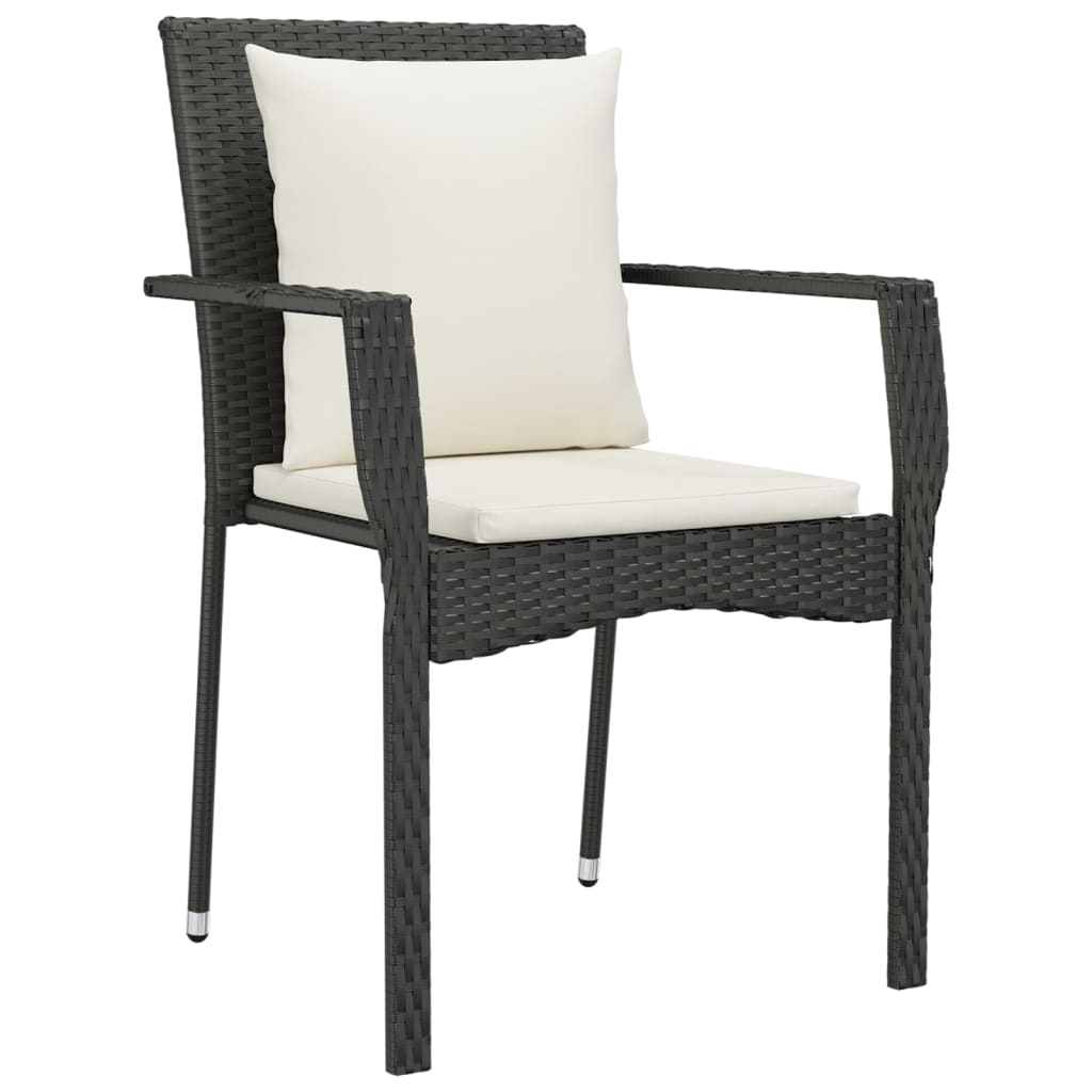 5-tlg. Garten-Essgruppe mit Kissen Schwarz Poly Rattan