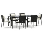 7-tlg. Garten-Essgruppe mit Kissen Schwarz Poly Rattan