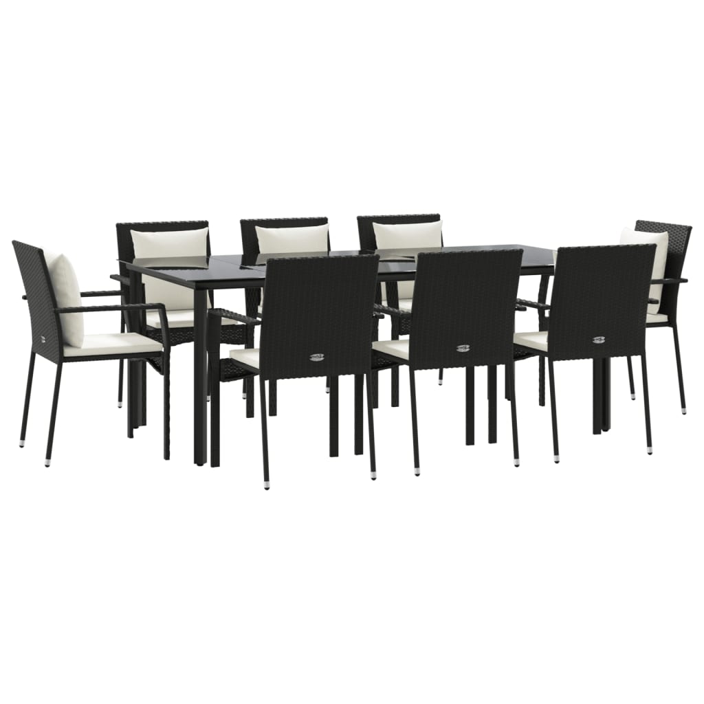 9-tlg. Garten-Essgruppe mit Kissen Schwarz Poly Rattan