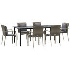 7-tlg. Garten-Essgruppe mit Kissen Schwarz und Grau Poly Rattan