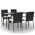 5-tlg. Garten-Essgruppe mit Kissen Schwarz Poly Rattan