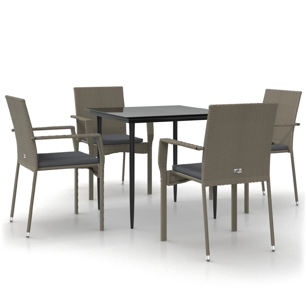 5-tlg. Garten-Essgruppe mit Kissen Schwarz und Grau Poly Rattan