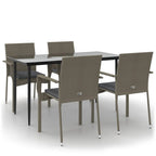 5-tlg. Garten-Essgruppe mit Kissen Schwarz und Grau Poly Rattan
