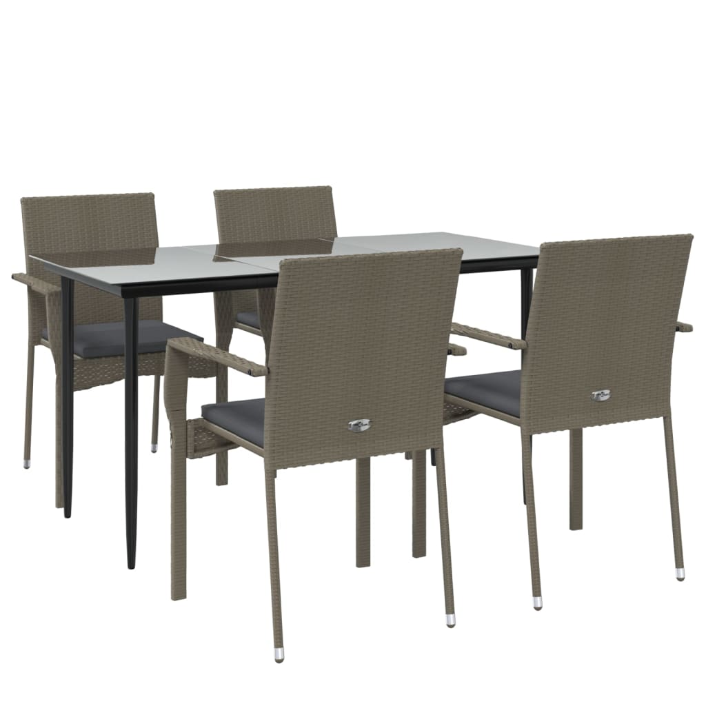 5-tlg. Garten-Essgruppe mit Kissen Schwarz und Grau Poly Rattan