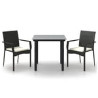 3-tlg. Garten-Essgruppe mit Kissen Schwarz Poly Rattan