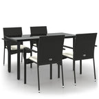 5-tlg. Garten-Essgruppe mit Kissen Schwarz Poly Rattan