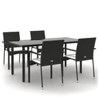 5-tlg. Garten-Essgruppe mit Kissen Schwarz Poly Rattan