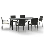 7-tlg. Garten-Essgruppe mit Kissen Schwarz Poly Rattan
