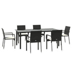 7-tlg. Garten-Essgruppe mit Kissen Schwarz Poly Rattan