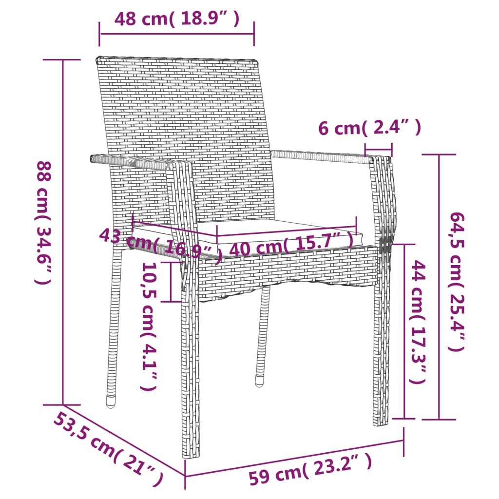 7-tlg. Garten-Essgruppe mit Kissen Schwarz Poly Rattan