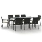 9-tlg. Garten-Essgruppe mit Kissen Schwarz Poly Rattan