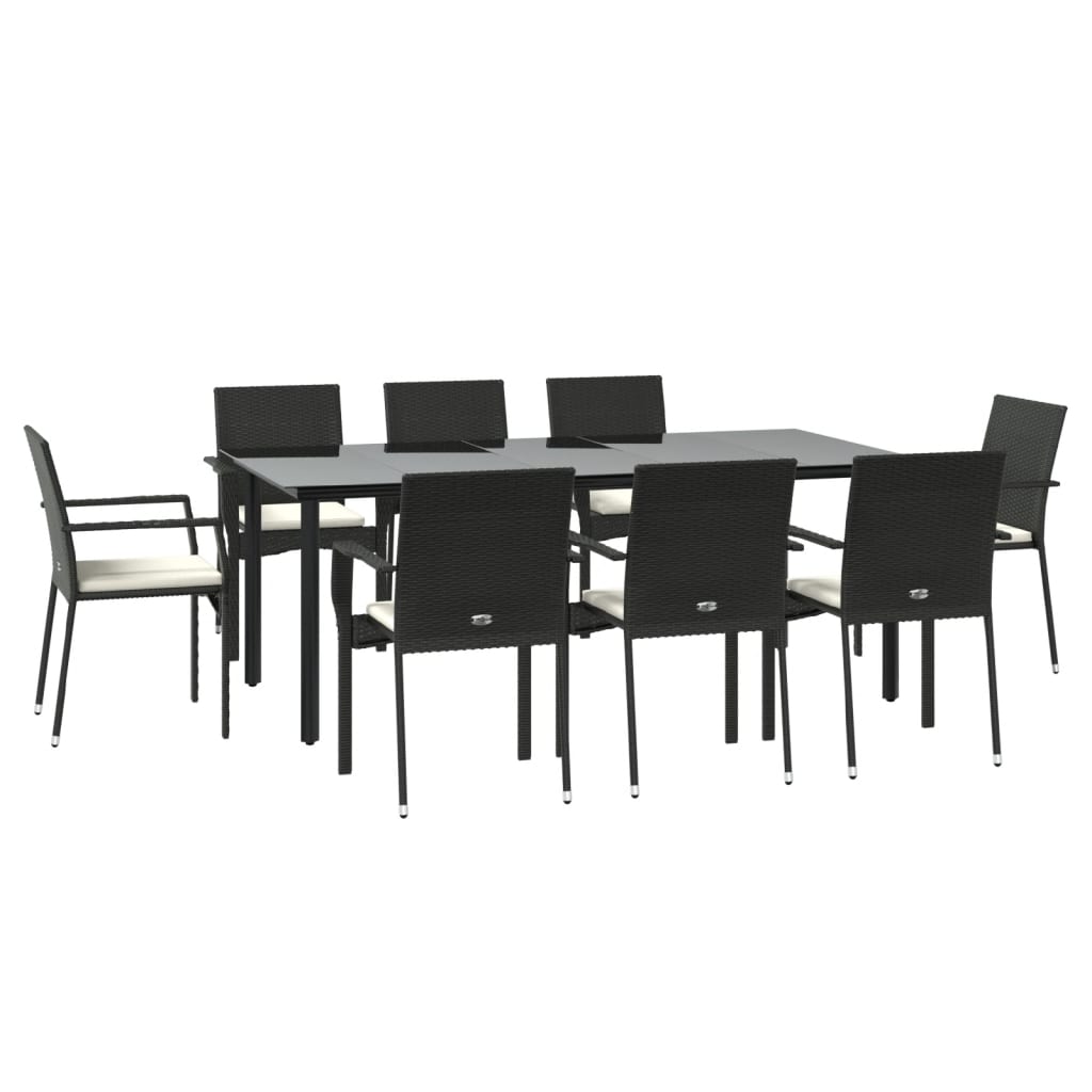9-tlg. Garten-Essgruppe mit Kissen Schwarz Poly Rattan
