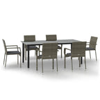 7-tlg. Garten-Essgruppe mit Kissen Schwarz und Grau Poly Rattan