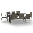 9-tlg. Garten-Essgruppe mit Kissen Schwarz und Grau Poly Rattan