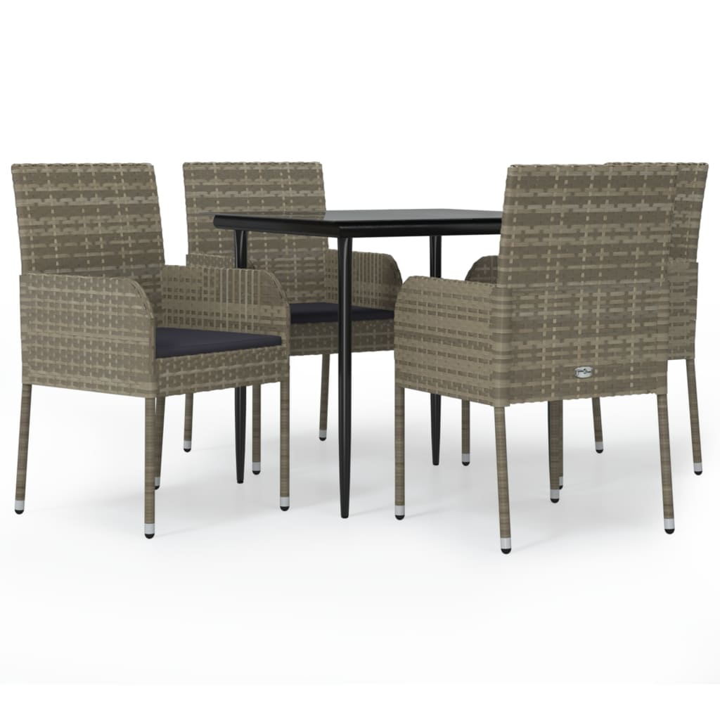 5-tlg. Garten-Essgruppe mit Kissen Schwarz und Grau Poly Rattan