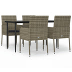 5-tlg. Garten-Essgruppe mit Kissen Schwarz und Grau Poly Rattan