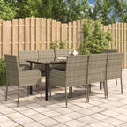9-tlg. Garten-Essgruppe mit Kissen Schwarz und Grau Poly Rattan