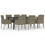 9-tlg. Garten-Essgruppe mit Kissen Schwarz und Grau Poly Rattan