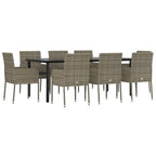 9-tlg. Garten-Essgruppe mit Kissen Schwarz und Grau Poly Rattan