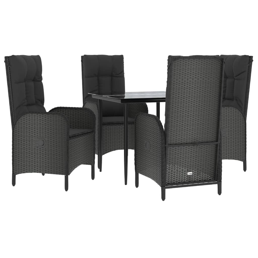 5-tlg. Garten-Essgruppe mit Kissen Schwarz Poly Rattan