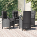 5-tlg. Garten-Essgruppe mit Kissen Schwarz Poly Rattan