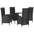 5-tlg. Garten-Essgruppe mit Kissen Schwarz Poly Rattan