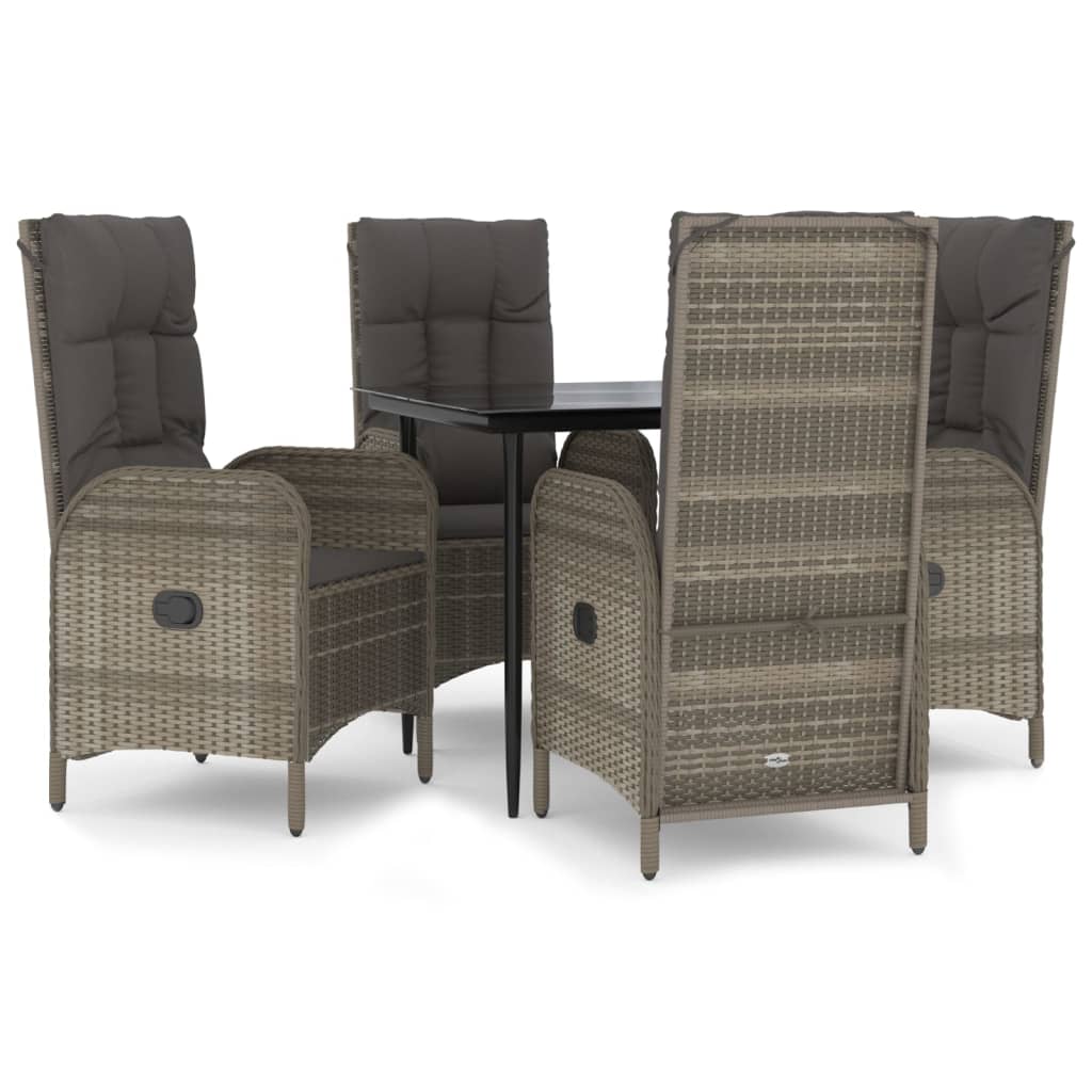 5-tlg. Garten-Essgruppe mit Kissen Schwarz und Grau Poly Rattan
