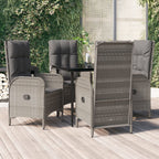 5-tlg. Garten-Essgruppe mit Kissen Schwarz und Grau Poly Rattan