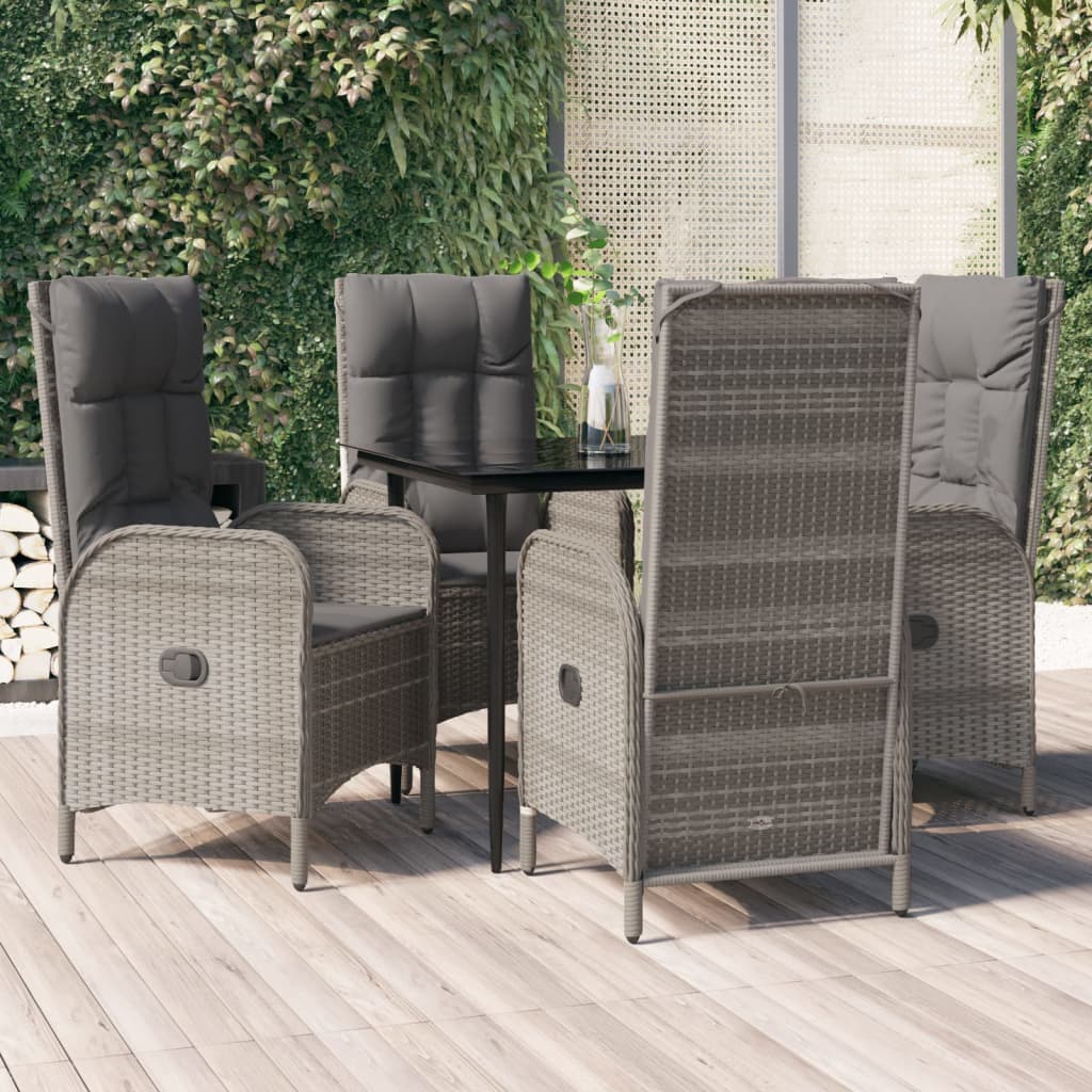 5-tlg. Garten-Essgruppe mit Kissen Schwarz und Grau Poly Rattan