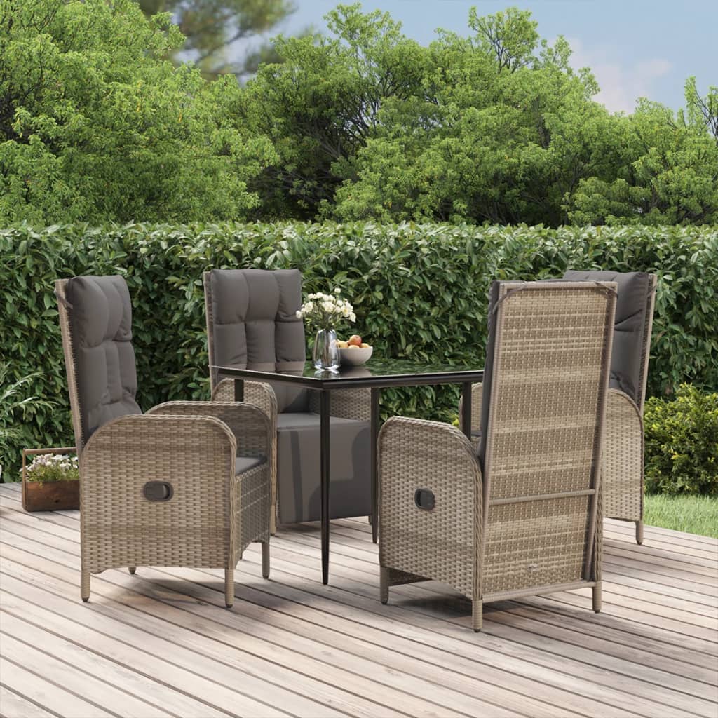 5-tlg. Garten-Essgruppe mit Kissen Schwarz und Grau Poly Rattan