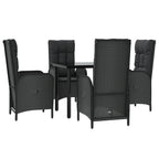 5-tlg. Garten-Essgruppe mit Kissen Schwarz Poly Rattan