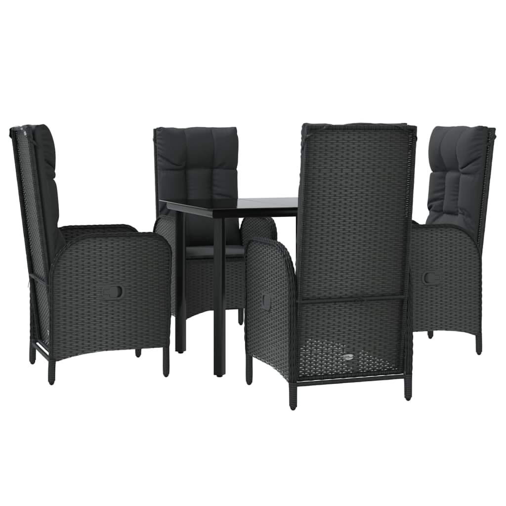 5-tlg. Garten-Essgruppe mit Kissen Schwarz Poly Rattan