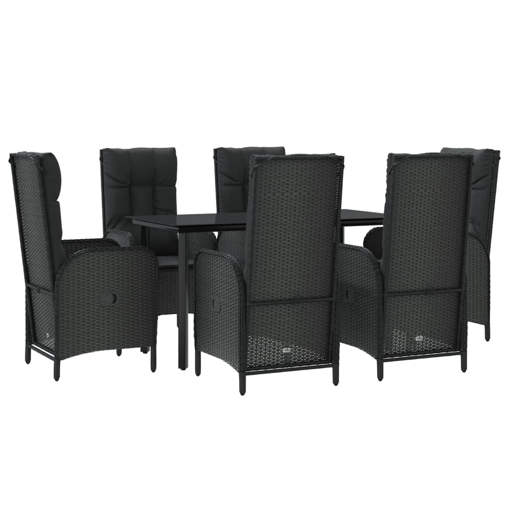7-tlg. Garten-Essgruppe mit Kissen Schwarz Poly Rattan