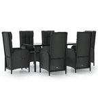 7-tlg. Garten-Essgruppe mit Kissen Schwarz Poly Rattan