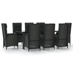 9-tlg. Garten-Essgruppe mit Kissen Schwarz Poly Rattan