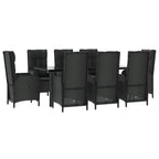 9-tlg. Garten-Essgruppe mit Kissen Schwarz Poly Rattan