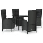 5-tlg. Garten-Essgruppe mit Kissen Schwarz Poly Rattan