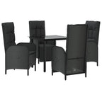 5-tlg. Garten-Essgruppe mit Kissen Schwarz Poly Rattan