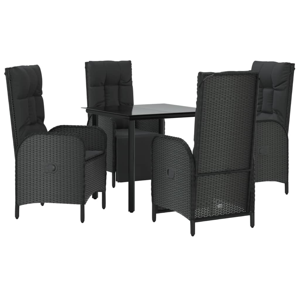 5-tlg. Garten-Essgruppe mit Kissen Schwarz Poly Rattan