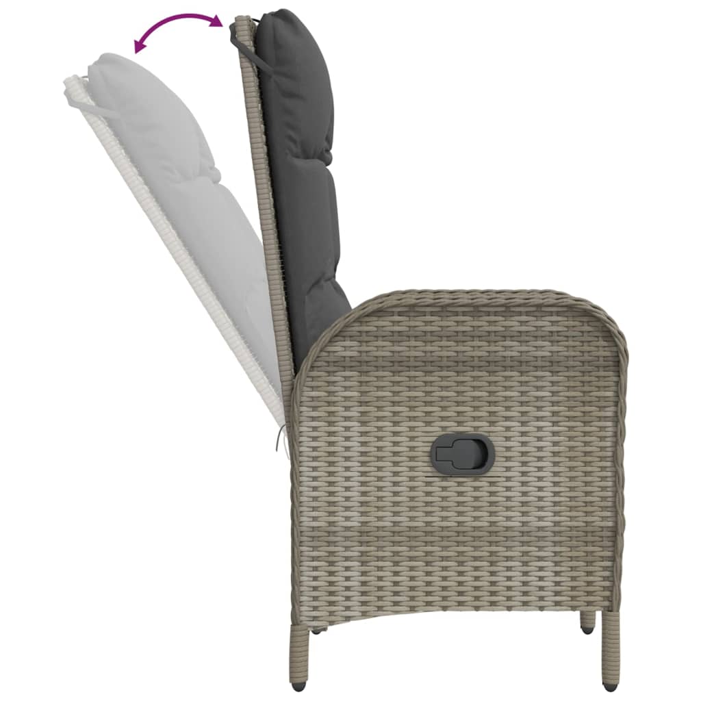 7-tlg. Garten-Essgruppe mit Kissen Schwarz und Grau Poly Rattan