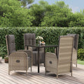 5-tlg. Garten-Essgruppe mit Kissen Schwarz und Grau Poly Rattan