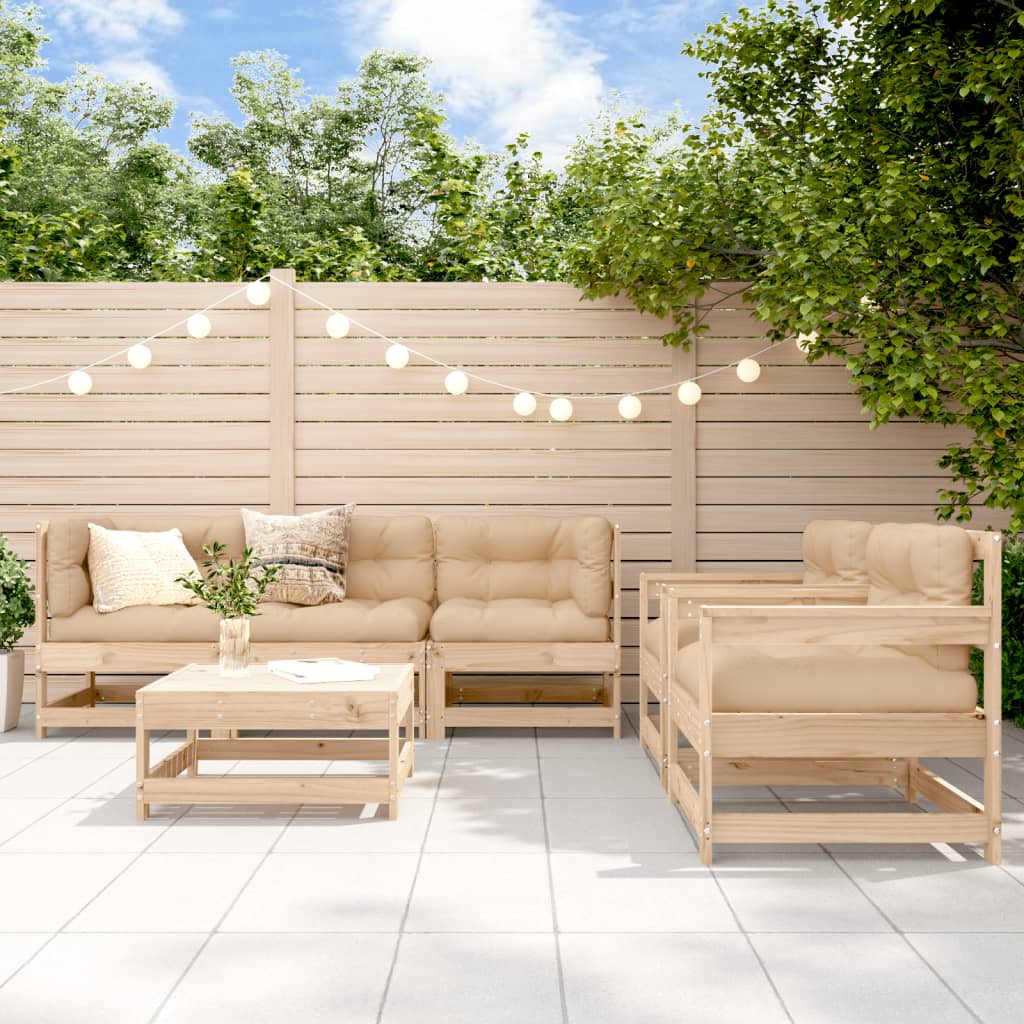6-tlg. Garten-Lounge-Set mit Kissen Massivholz