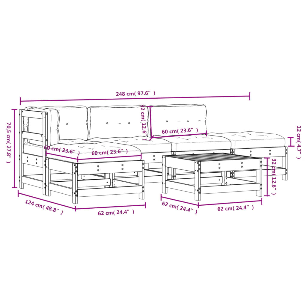 6-tlg. Garten-Lounge-Set mit Kissen Imprägniertes Kiefernholz